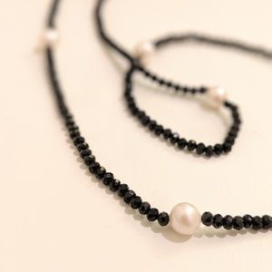 Black Stone and Pearl Necklace